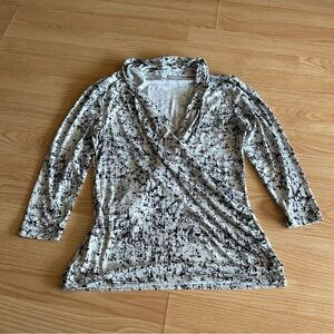 Chaus New York Patterned Drop Neck Blouse Medium